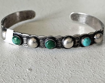 Rare Coin Silver Harvey Era Zuni Stacker Bracelet Old Pawn fits 6" wrist. JB 32