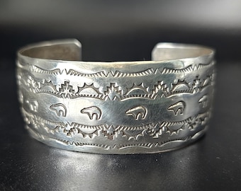 Fred Baca Bear Design Vintage Cuff Sterling Old Pawn fits 7" wrist. JB 925