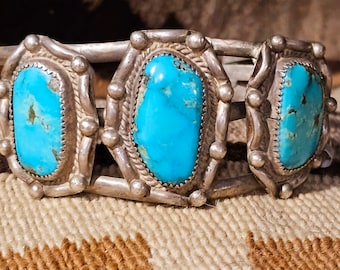 Sleeping Beauty Turquoise Bracelet Man Native Old Pawn. 7 1/2" wrist
