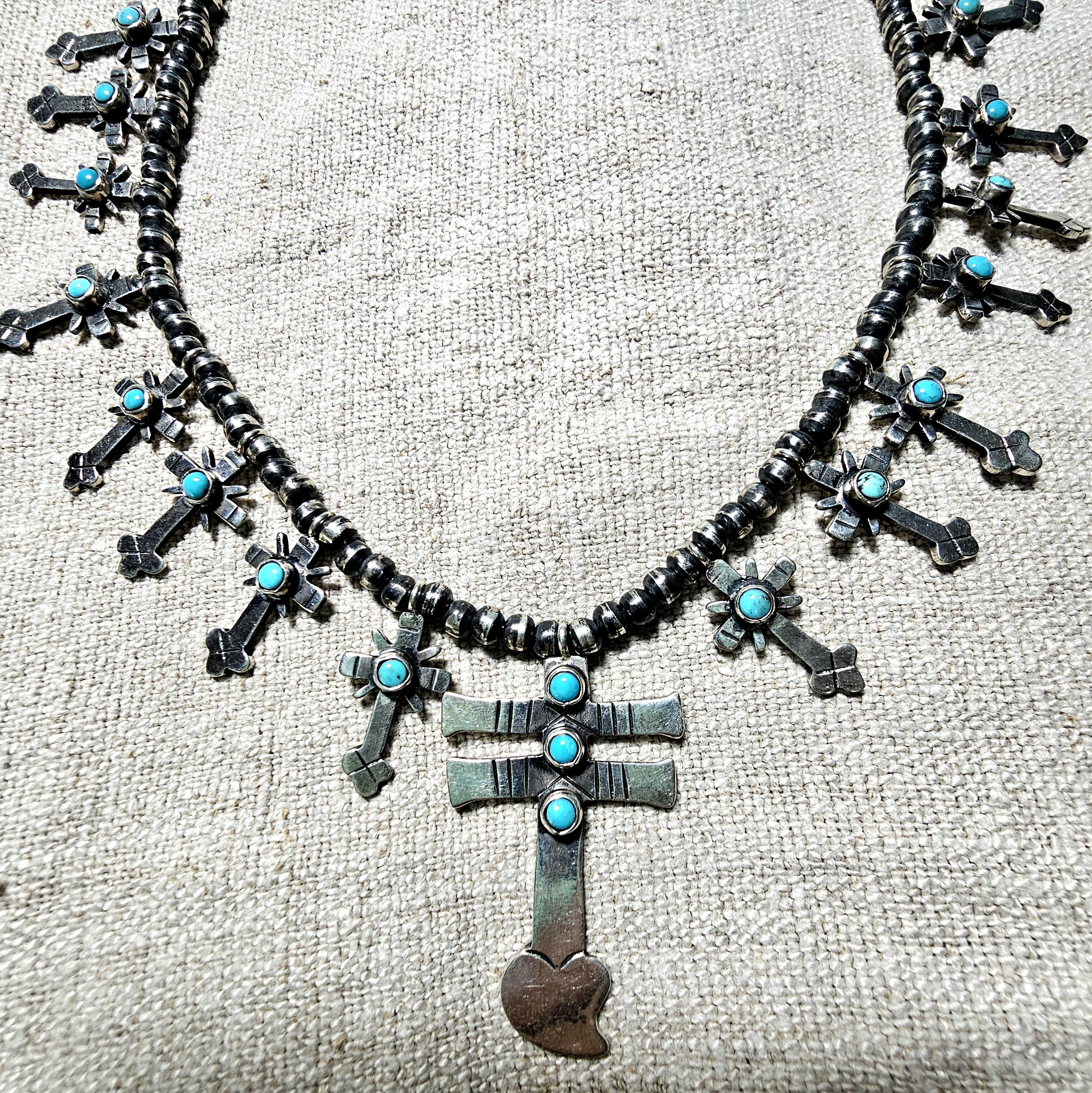 Glorious Vintage Native American Navajo Mexican 5 Sterling Silver Crosses Necklace Glorious Vintage Native American Navajo Mexican 5 Sterling Silver Crosses Necklace