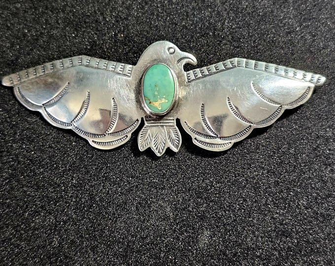 Featured listing image: 1940s Thunderbird Pin Turquoise Vintage Native Old Pawn # JP 182