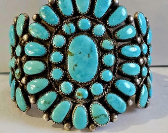 Historic Old Zuni Cluster Turquoise Vintage Native Cuff Old Pawn fits 7" wrist.