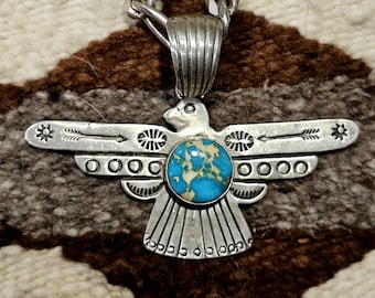 Signed Thunderbird Necklace Turquoise Vintage JN 826