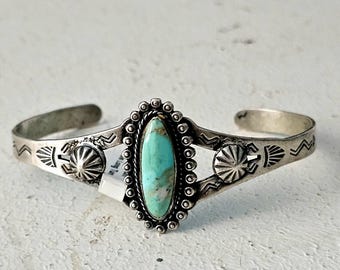 Light Blue Turquoise Bell Trading Post Vintage Native Bracelet Old Pawn fits 5 3/4" wrist. JB 34