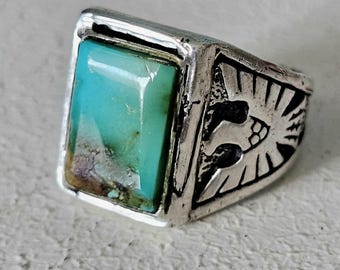Blue Turquoise Thunderbird Vintage Ring Old Pawn Size 10 JR 281