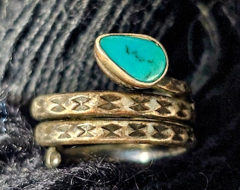 Rare '20s Ingot Snake Blue Turquoise Ring Old Pawn Coin Silver Size 5 1/2