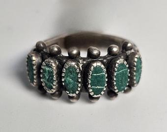 Cerillos Turquoise Vintage Zuni Needlepoint Sterling Band Old Pawn Size 7 JR 911