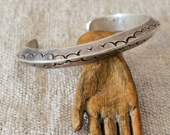 Carinated Early Silver Punch Decorated Vintage Native American Cuff Old Pawn fits 6 1/2" wrist.