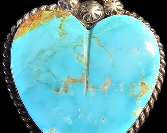 Turquoise Heart Signed Native Pendent Old Pawn Sterling # JPN 139