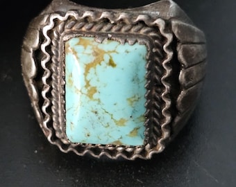 Vintage Sterling Silver Turquoise Ring with Wings, Size 9