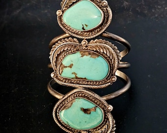 Long Vintage Turquoise Native Old Pawn fits 6 1/4" wrist JB 227