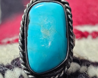 Best Blue Turquoise Silver Vintage Native  Ring Sterling Silver Size 6 Old Pawn