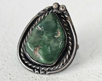 Handcut Cerillos Green Turquoise Vintage Ring Old Pawn Size 9 1/4 JR 287