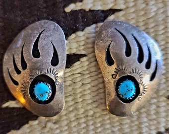 Bear Track Design Vintage Hopi Earrings