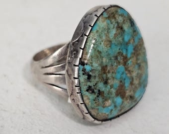 Vintage Turquoise Sterling Man Ring Size 11 1/2 Old Pawn JR 385