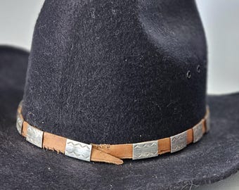 Narrow Silver Concho Vintage Native Hatband Old Pawn JH 141