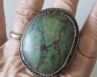 Huge Green Turquoise Vintage Ring Old Pawn Size 10 1/2. JR 292