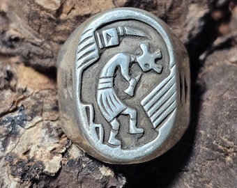 Kokopelli Vintage Native Cast Silver Sterling Ring Size 8