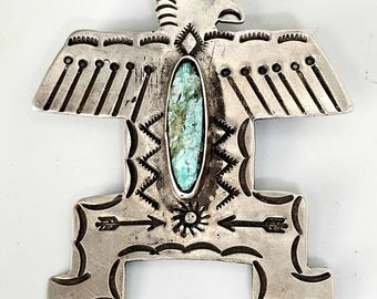 Thunderbird Shape Vintage Pin Turquoise Sterling Harvey Native JP 170
