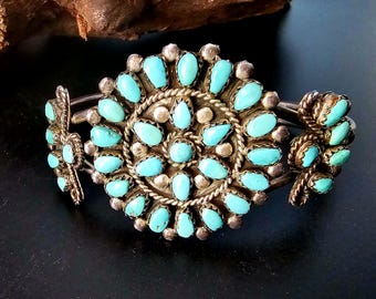 Classic Zuni Cluster Turquoise Vintage Native Cuff Old Pawn fits 6 1/4" wrist JB 213