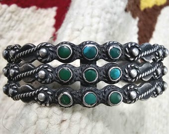 1930s Zuni 3 Row Decorative Cuff Turquoise Stones Old Pawn Cuff  fits 6 1/4" wrist. JB 259