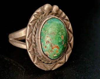 Green Cerillos Turquoise Vintage Native Ring Old Pawn Size 6 JR 972