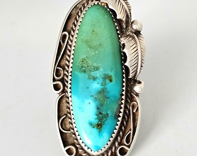 Featured listing image: Blue Gem Turquoise Vintage Statement Ring, Size 8.5, Old Pawn JR 183