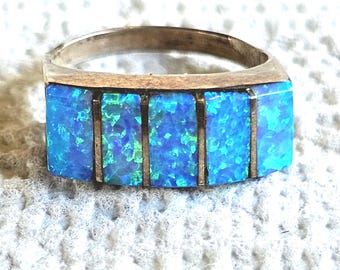 Opal Zuni Inlay Vintage Sterling Band Old Pawn Size 5 1/2 JR 210