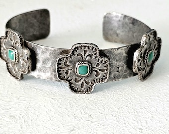 Unique Turquoise Crosses Sterling Native Made Vintage Cuff JB 75 fits 7" wrist