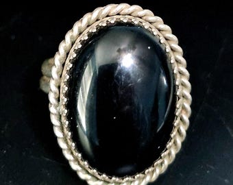 Adjustable Onyx Vintage Native Ring Old Pawn JR 11