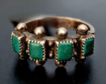Green Turquoise Zuni Vintage Sterling Band Old Pawn Size 7 1/2 JR 930