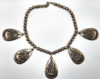 Dramatic Hopi Necklace Peyote Fan Design Old Pawn Sterling C1950s. JN 654