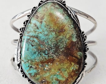 Vintage Native Large Turquoise Sterling Silver Cuff, 6 1/2"  JB 61