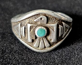 1930s Bell Thunderbird Vintage Native Ring Sterling Old Pawn Size 8 1/2 JR 441