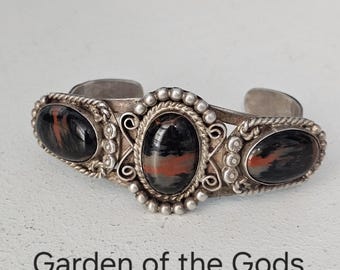 Petrified Wood Garden of the Gods Coin Silver Vintage Old Pawn 7" wrist JB 880