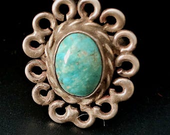 Pretty Blue Turquoise Vintage Native Ring Old Pawn Size 4 1/2 JR 01
