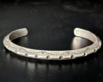 Early Carinated Silver Vintage Native American Cuff with Divots fits 6 3/4" wrist. JB 547
