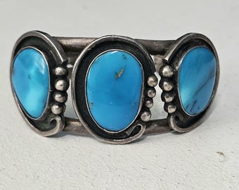 Brilliant Blue Turquoise on this Old Pawn Native Cuff Sterling fits 6 1/2" wrist JB 51