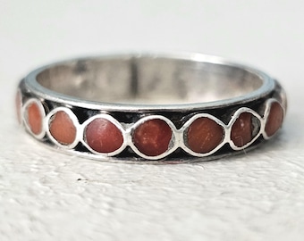 Dishta Coral Stones All Around Vintage Sterling Band Old Pawn Size 6 1/2 JR 261
