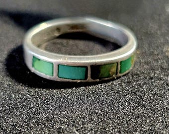 Turquoise Zuni Band Vintage Ring Old Pawn Size 7 1/2 JR 628