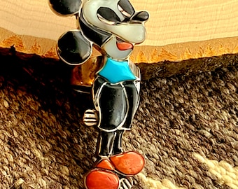 Large Vintage Native Mickey Mouse Ring Size 6 3/4 Zunitoons Old Pawn