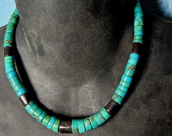 Early Blue Pueblo Heishi Beads Vintage Native Necklace Old Pawn JN 695