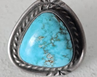 Very Good Blue Turquoise Stone Vintage Ring Old Pawn Size 7 JR 458