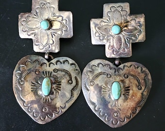 Big Heart Silver Concho Earrings Native Old Pawn. # JE 609