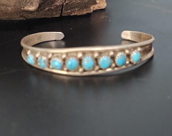 Vintage Sleeping Beauty Turquoise Sterling Silver Zuni Bracelet 6 1/4" JB 758