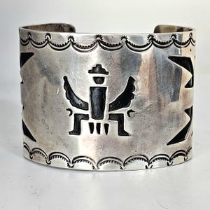 Hopi Knifewing Wide Vintage Cuff Sterling Old Pawn fits 7 1/4&quot; wrist. JB 14