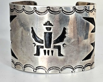 Hopi Knifewing Wide Vintage Cuff Sterling Old Pawn fits 7 1/4" wrist. JB 14