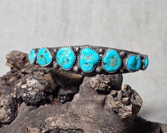 Sleeping Beauty Turquoise Row Bracelet Native Vintage Old Pawn 7" wrist