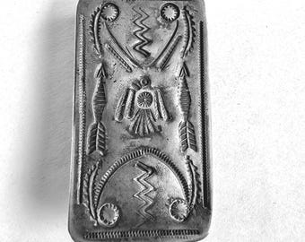 Thunderbird Ingot Coin Silver Money Clip Vintage Native Old Pawn # JM 8