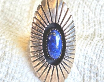 Navajo Lapis Silver Sunburst Vintage Sterling Ring Size 9 Old Pawn. JR 223